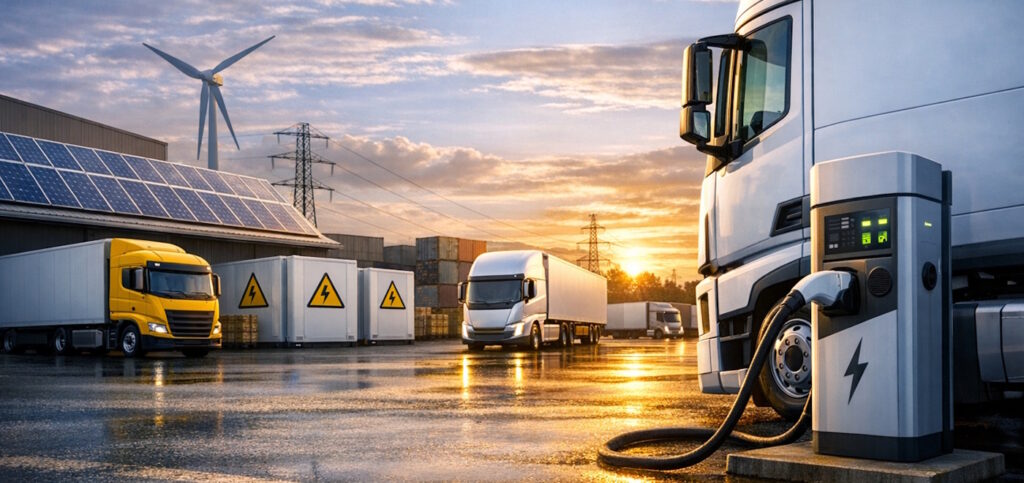 A logistics depot with an electrified fleet