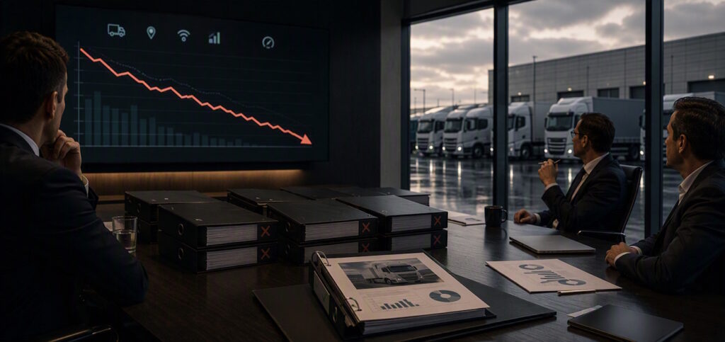 People looking at a falling valuation curve in a fleet management setting